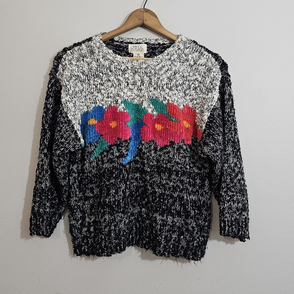 Vintage Here's A Hug Funky Floral Sweater